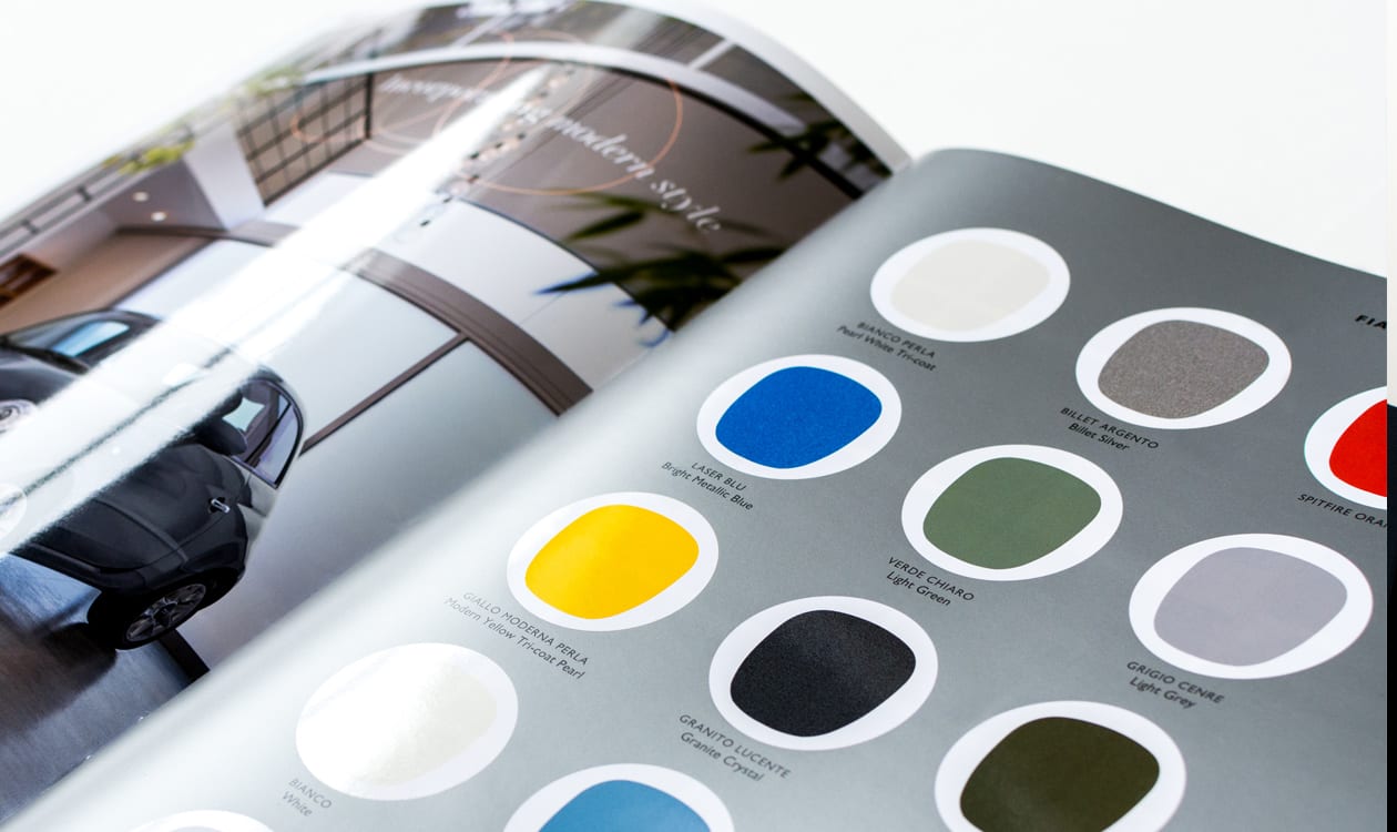 fiat brochure printed demonstrating high octane colour 
