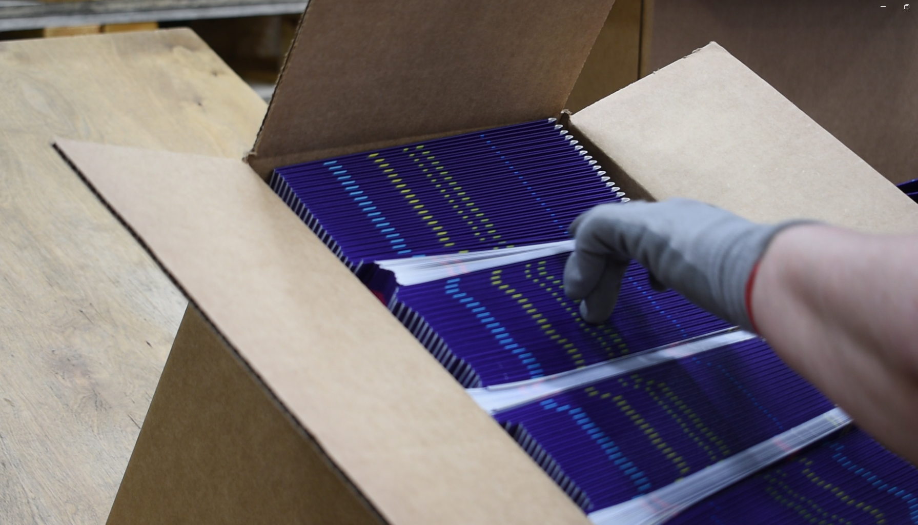 Close-up view of box filled with packaging product