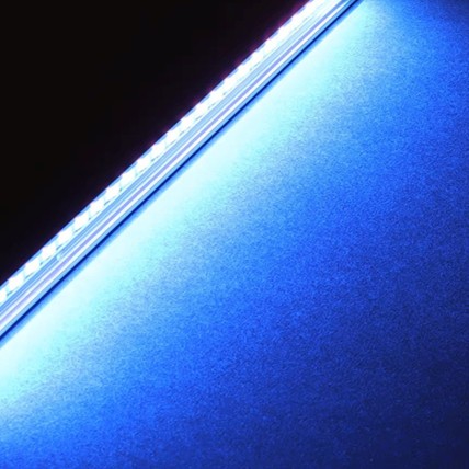 Close-up of an LED, UV light, glowing.