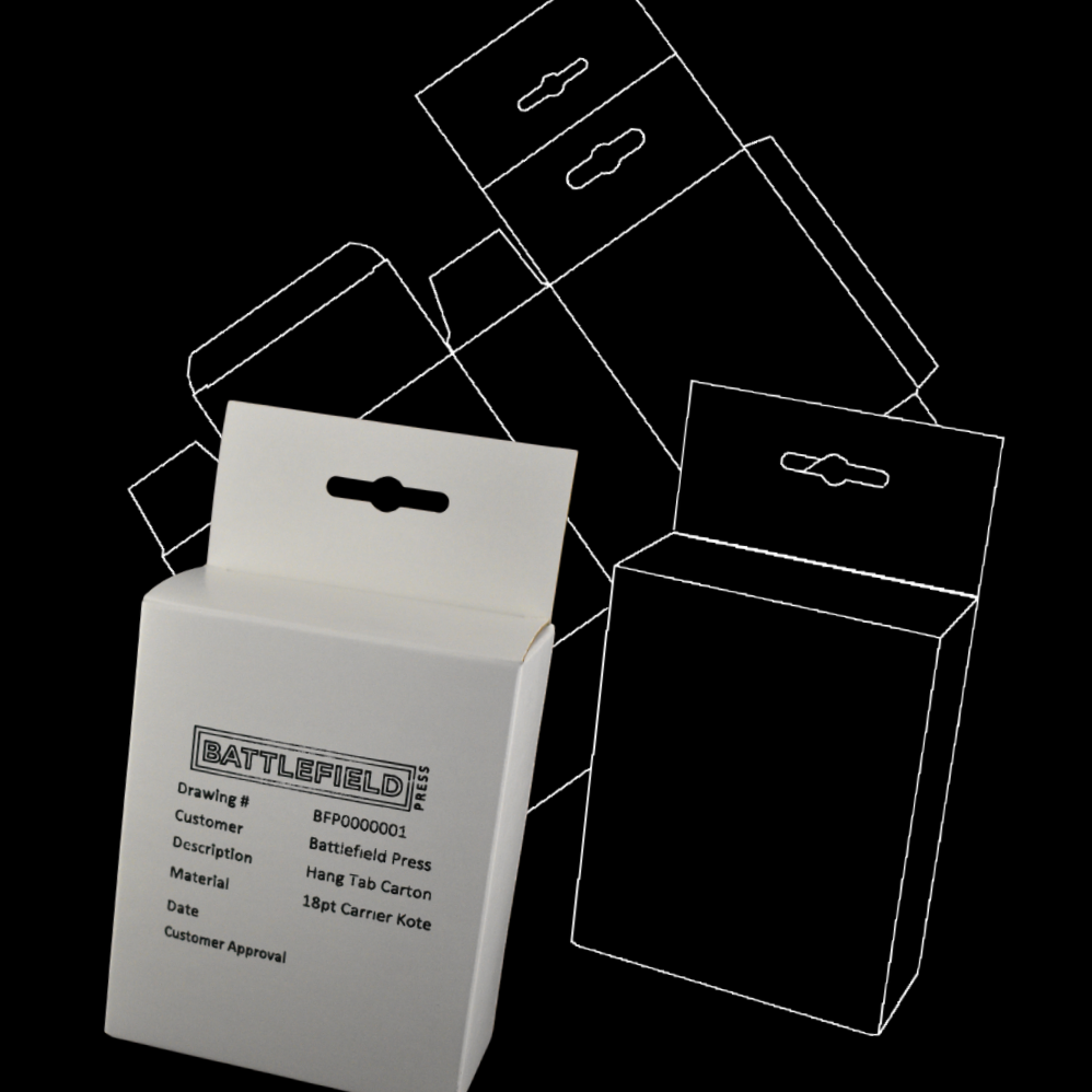Battlefield packaging with a mock-up unfolded view and folded view behind it